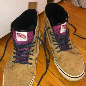 Vans Suede High Top Insulated Skater Shoe, Tan/Red, Size US Men 7.5/ US Women 9